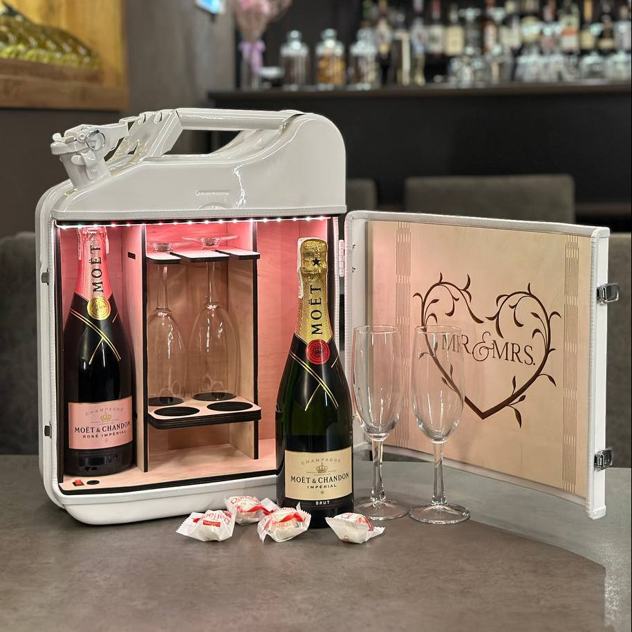 Champagne jerry can mini bar, wedding day gift, personalized