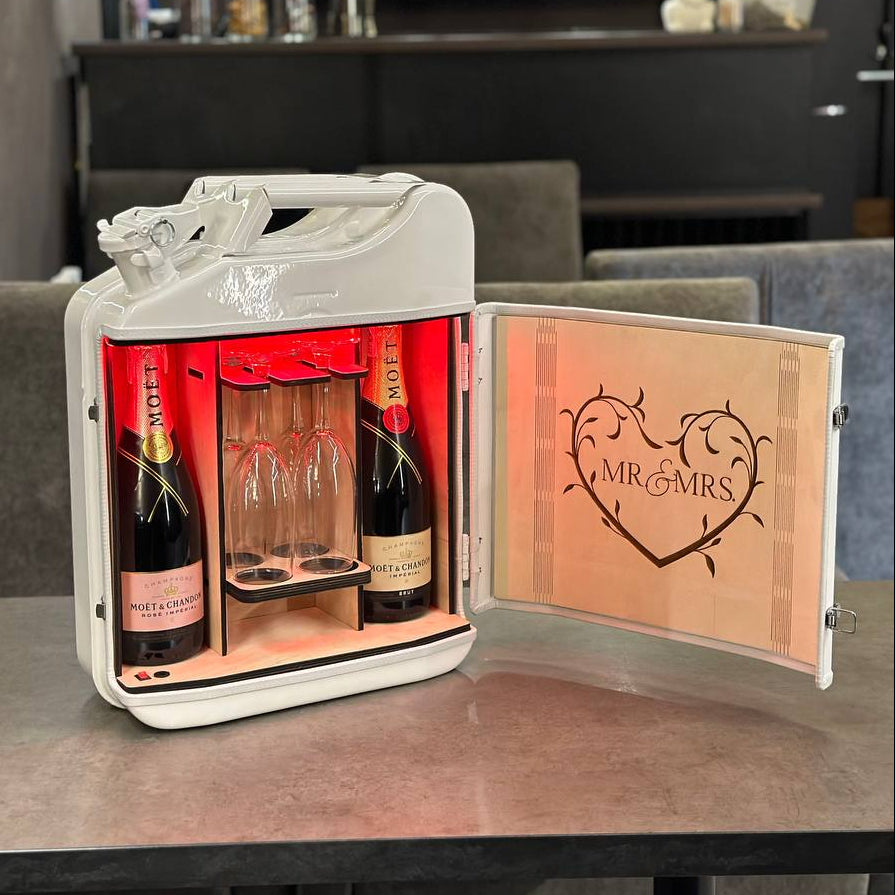 Champagne jerry can mini bar, wedding day gift, personalized
