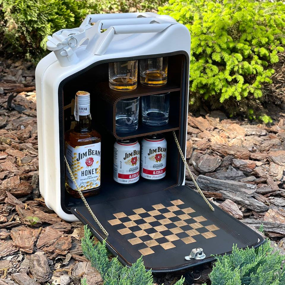 Personalized jerry can mini bar with chess set – Custom Fuel Bar