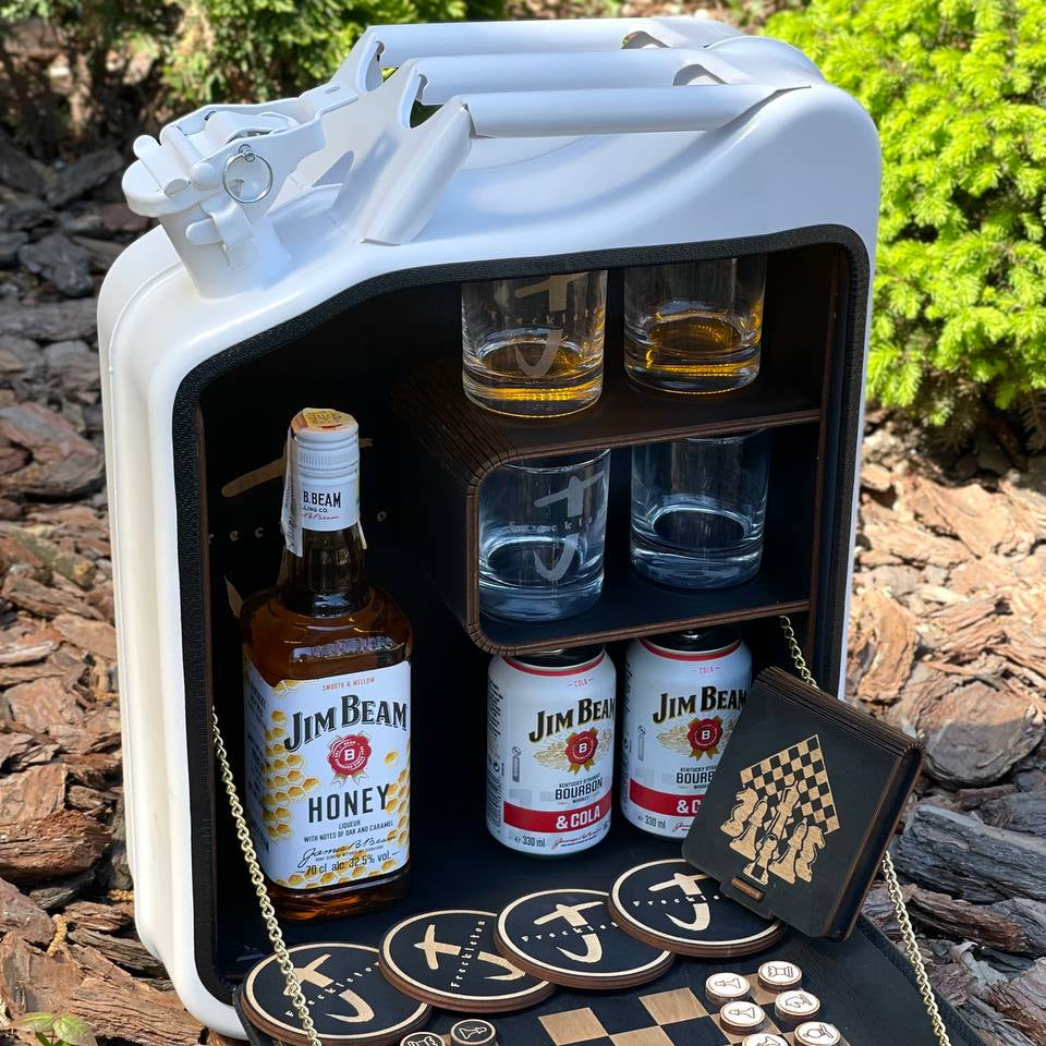 Personalized jerry can mini bar with chess set – Custom Fuel Bar