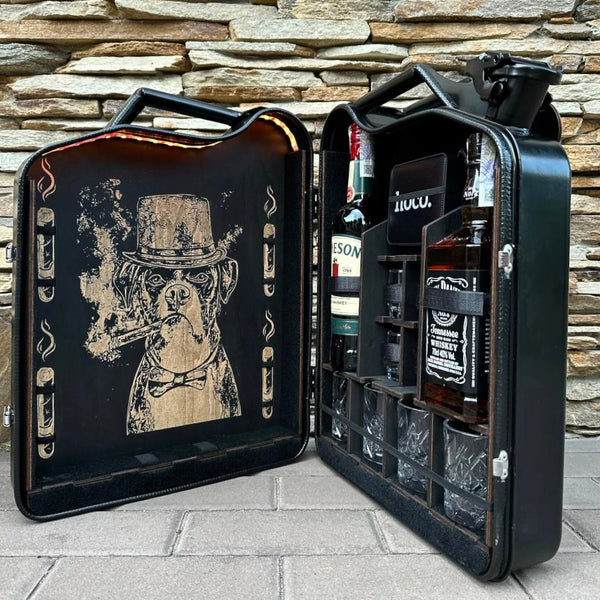 Black matte Jerry can mini bar 20l for four person, Custom original gift for a man, Whiskey fuel bar, gift for Dad, for Husband