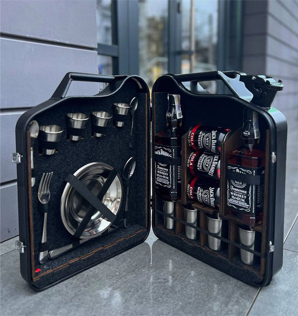 Black Jerrycan Mini Bar set for picnic for 4 person
